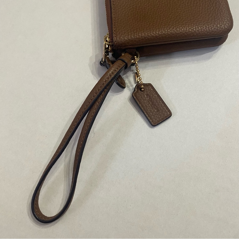 🐎COACH, Double Corner Zip Wristlet In Brown Pebbled Leather, F87590 - Picture 4 of 8